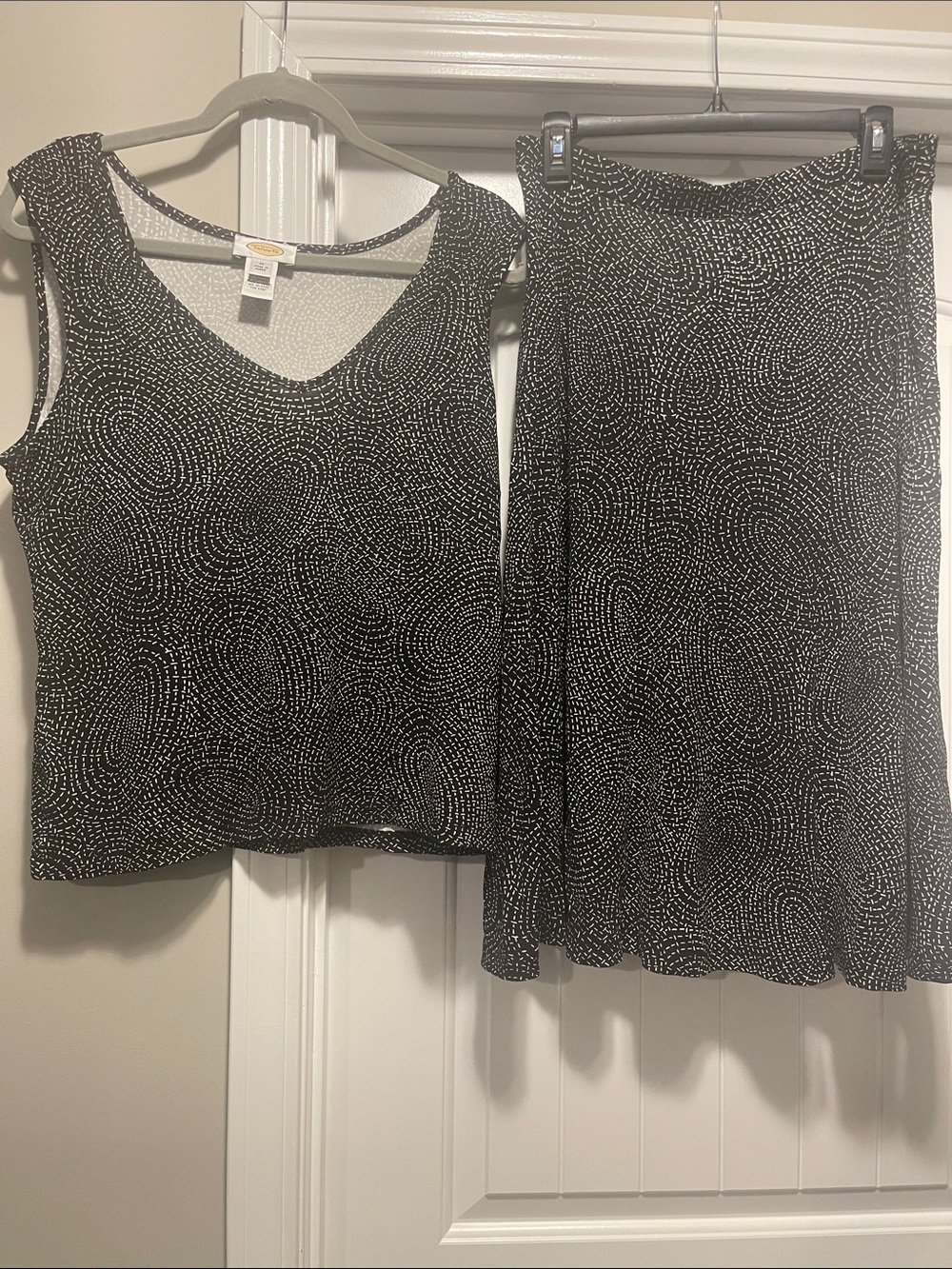 Talbots Black & White Dot-Print A-Line Skirt Set